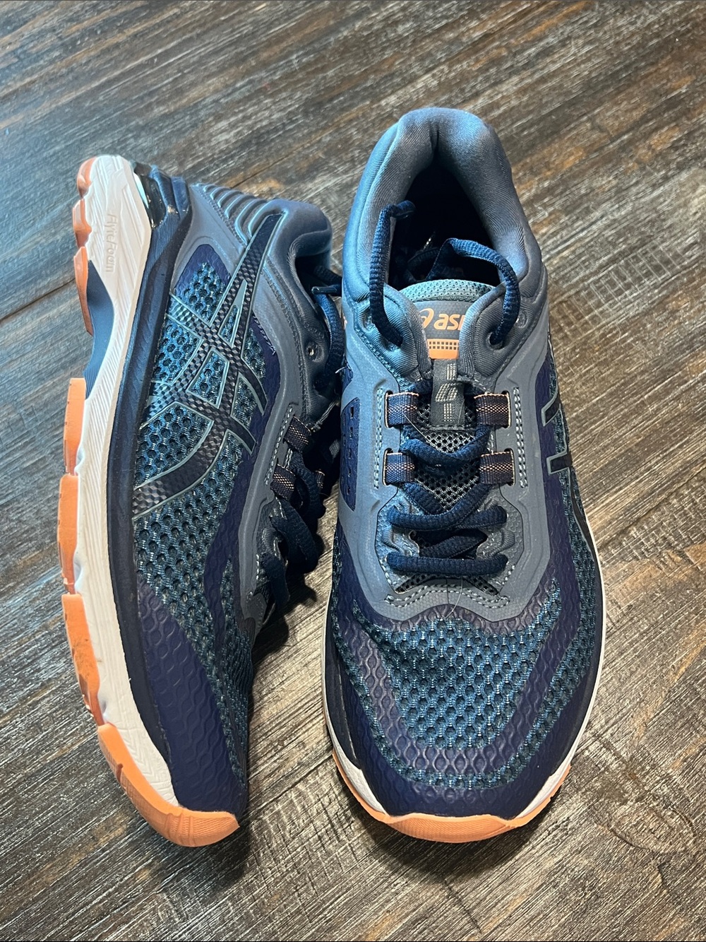 Asics Navy and Orange Women's Athletic Running Shoes